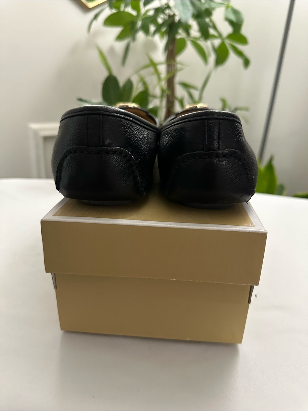 Michael Kors Black Leather Logo Moccasin Flats with Gold MK Emblem - Picture 6 of 8